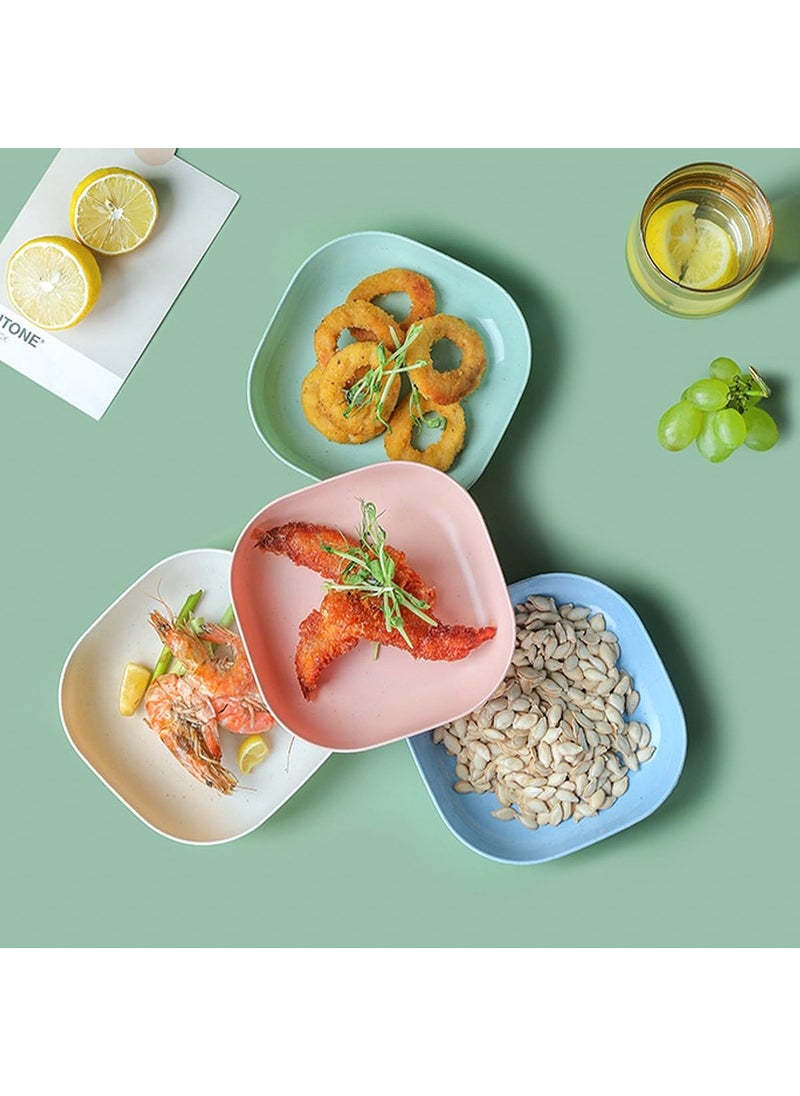 wolpin Square Plastic Dinner Plate Set (Set of 10 Pcs) Colorful Snacks Plate/Breakfast Plate with Stand