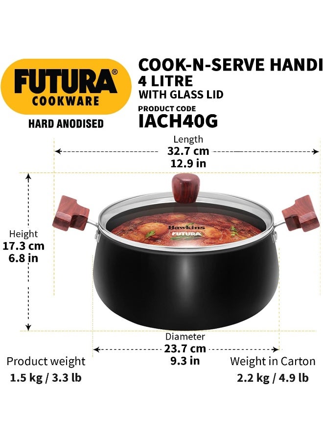 4 Liters Futura Hard Anodised Aluminium Saucepan,Induction Compatible,Black