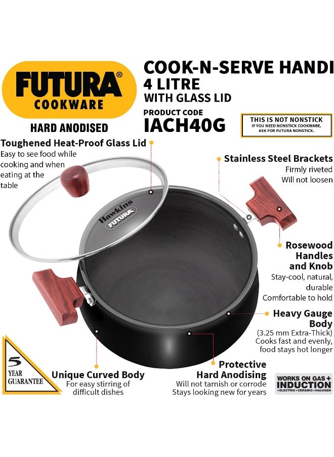 4 Liters Futura Hard Anodised Aluminium Saucepan,Induction Compatible,Black