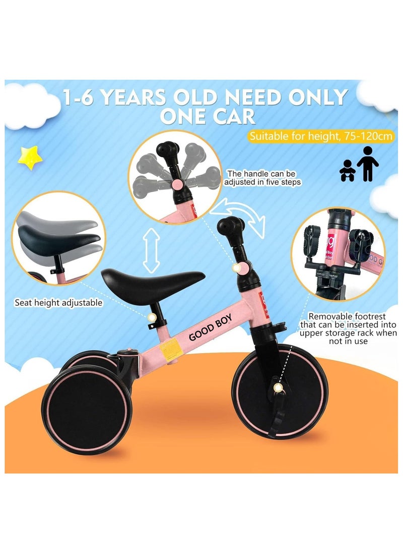 4 In 1 Kids Tricycles Toddlers Trike with Adjustable Seat for Indoor and Outdoor Girls and Boys Pink