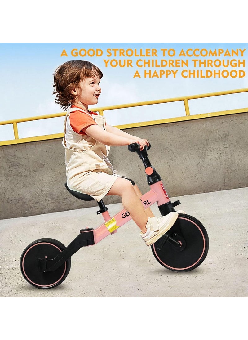 4 In 1 Kids Tricycles Toddlers Trike with Adjustable Seat for Indoor and Outdoor Girls and Boys Pink