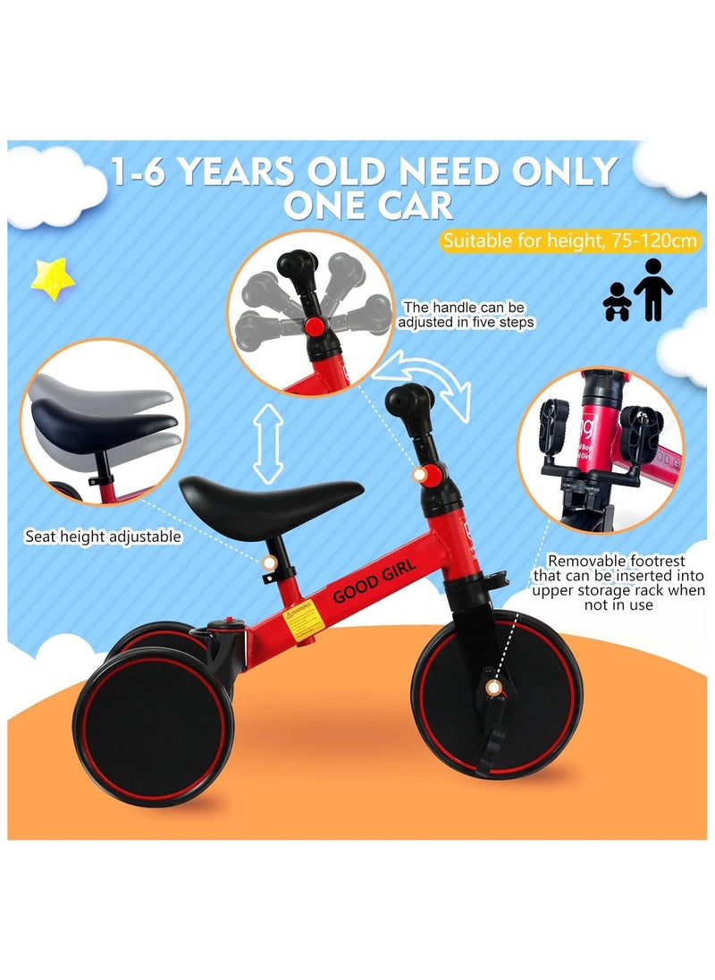 4 In 1 Kids Tricycles Toddlers Trike with Adjustable Seat for Indoor and Outdoor Girls and Boys Red