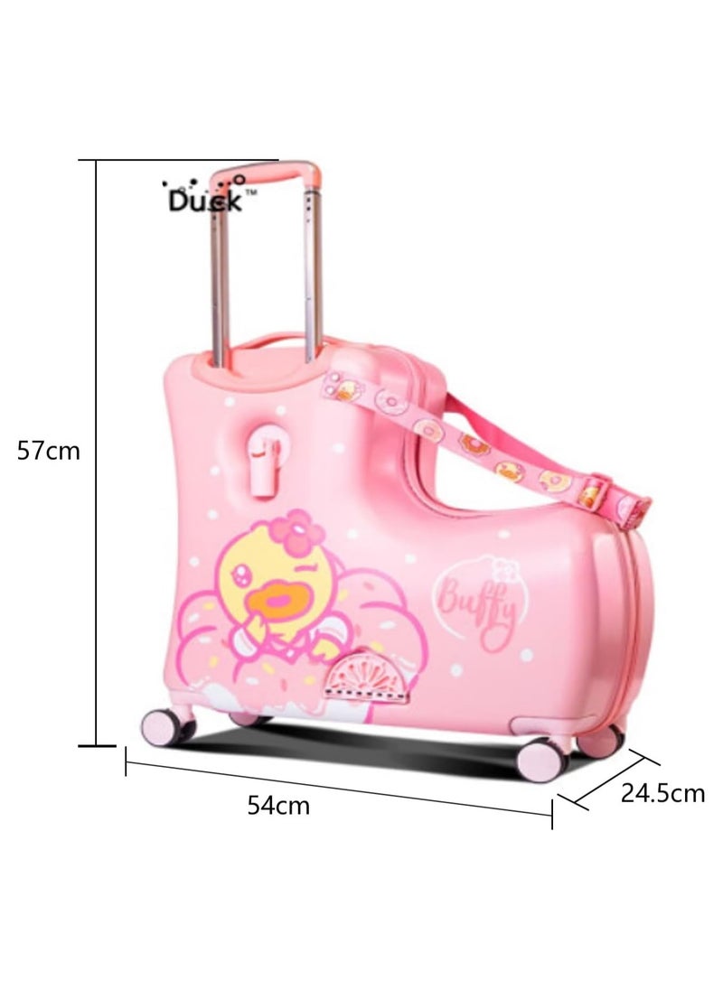 Children's Ride-On Travel Suitcase,Travel Rolling Kid's Luggage with Wheels Carry Trolley Luggage with Password Lock for Baby Kids