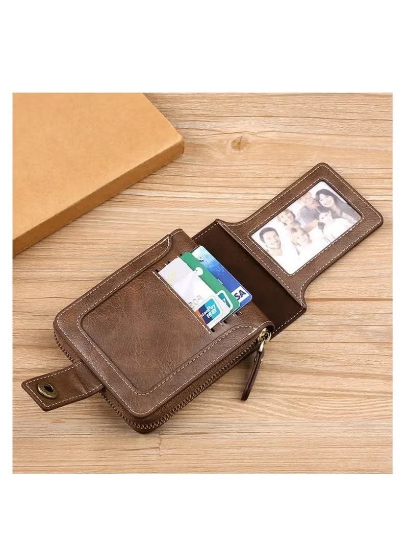 Mens Wallet Premium Gents Pu Leather Solid Color Business Wallet Card Holder with Secure Zipper And Button Closure