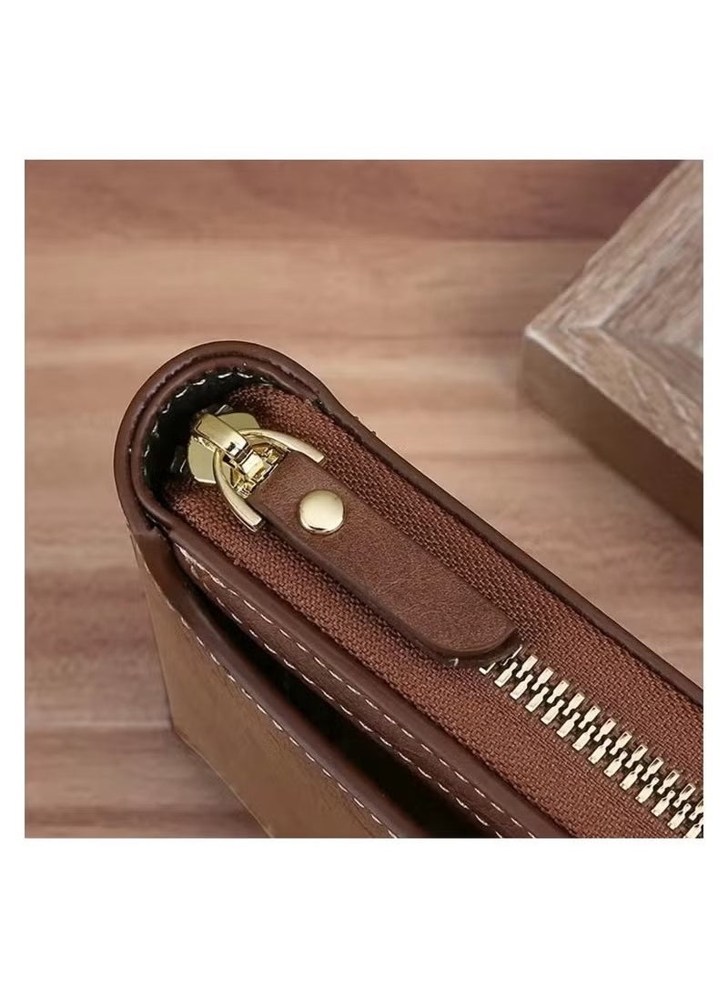 Mens Wallet Premium Gents Pu Leather Solid Color Business Wallet Card Holder with Secure Zipper And Button Closure