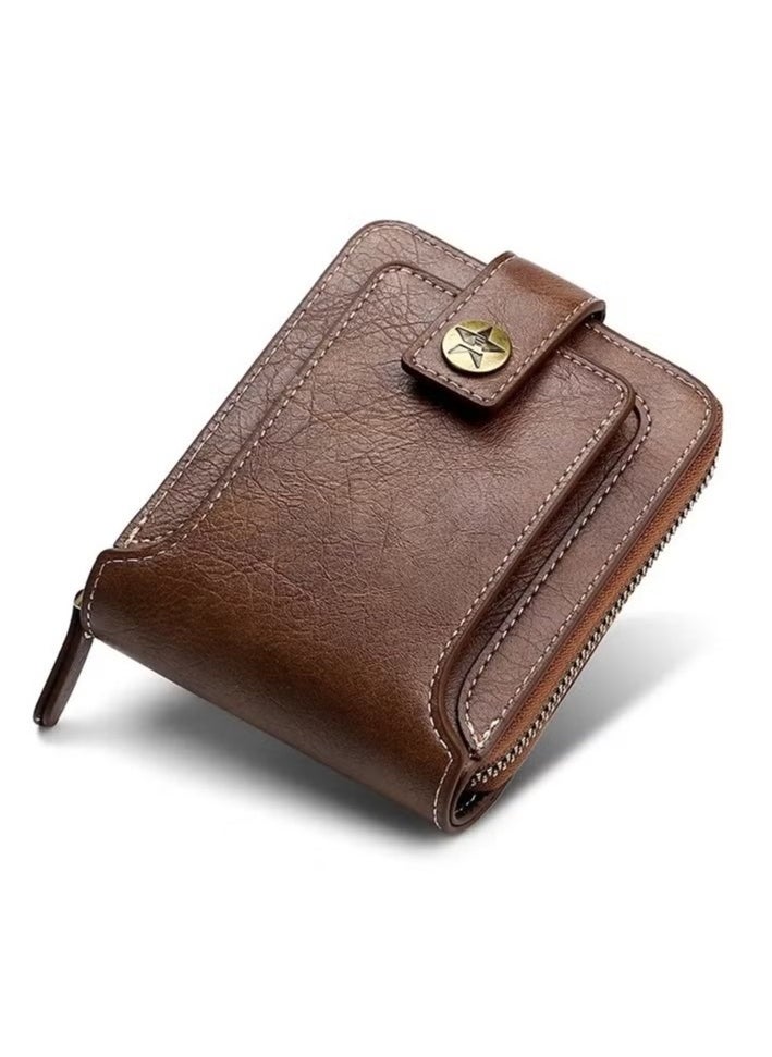 Mens Wallet Premium Gents Pu Leather Solid Color Business Wallet Card Holder with Secure Zipper And Button Closure