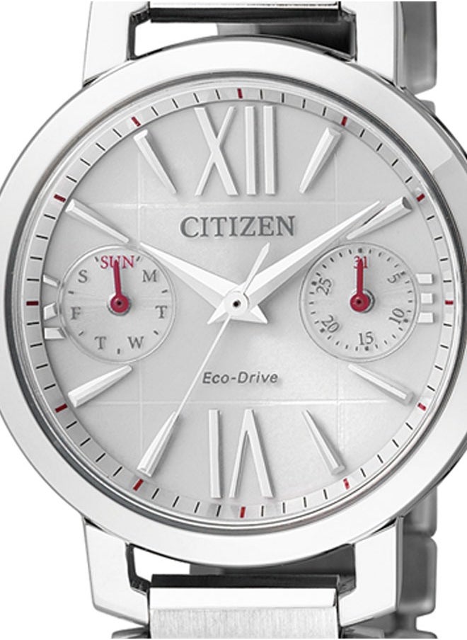 Citizen FD1000-57A Ladies Eco-Drive Watch - Silver Dial Stainless Steel with Day/Date