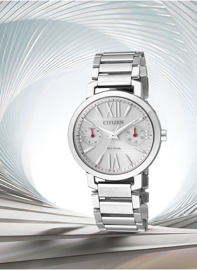 Citizen FD1000-57A Ladies Eco-Drive Watch - Silver Dial Stainless Steel with Day/Date
