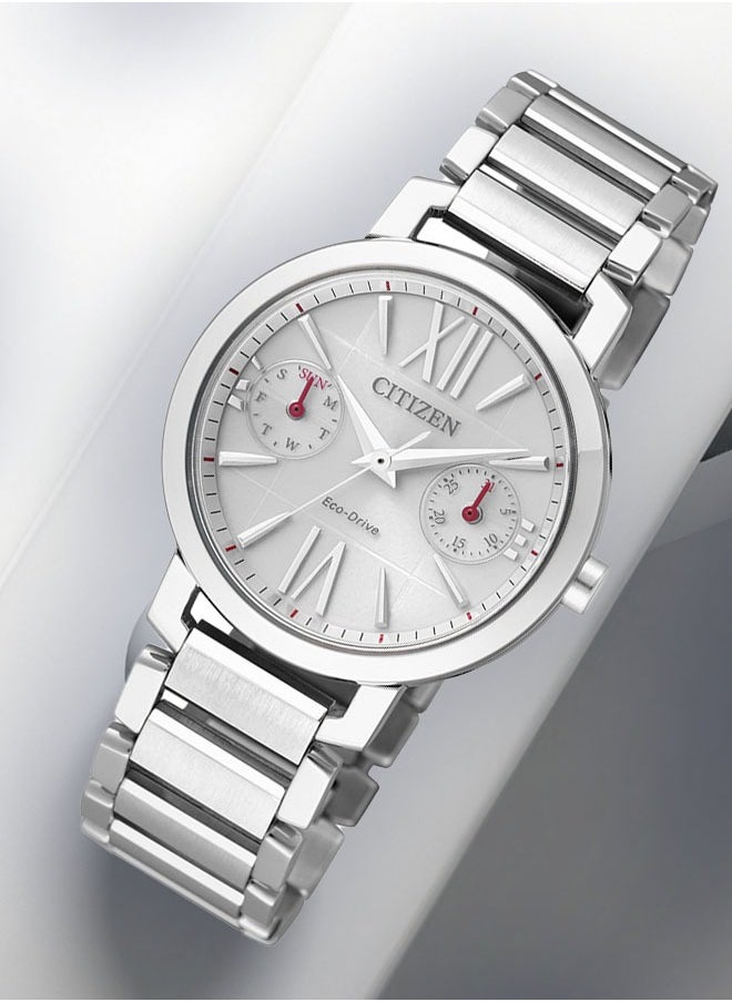Citizen FD1000-57A Ladies Eco-Drive Watch - Silver Dial Stainless Steel with Day/Date