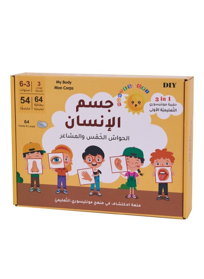 Montessori Arabic Early Education Card Games, Face, Body and Senses Exploration Interactive Learning Cards Kit, Arabic Learning Toy for Kids