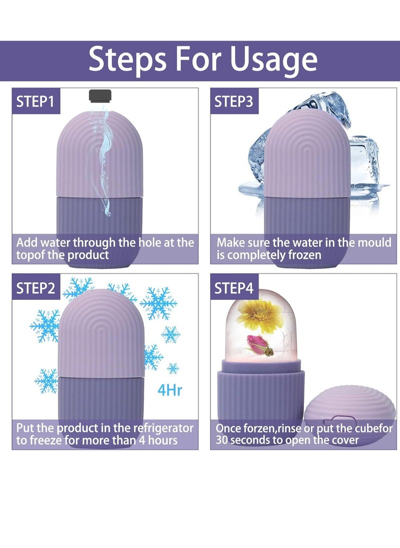 Ice Face Roller Massager, Ice Cube Roller for Face, Eyes and Neck Naturally Conditioning and Skin Care,De-Puff Eye Bags, Reduce Migraine Pain, Reusable Massage Silicone Ice Mold (Purple)