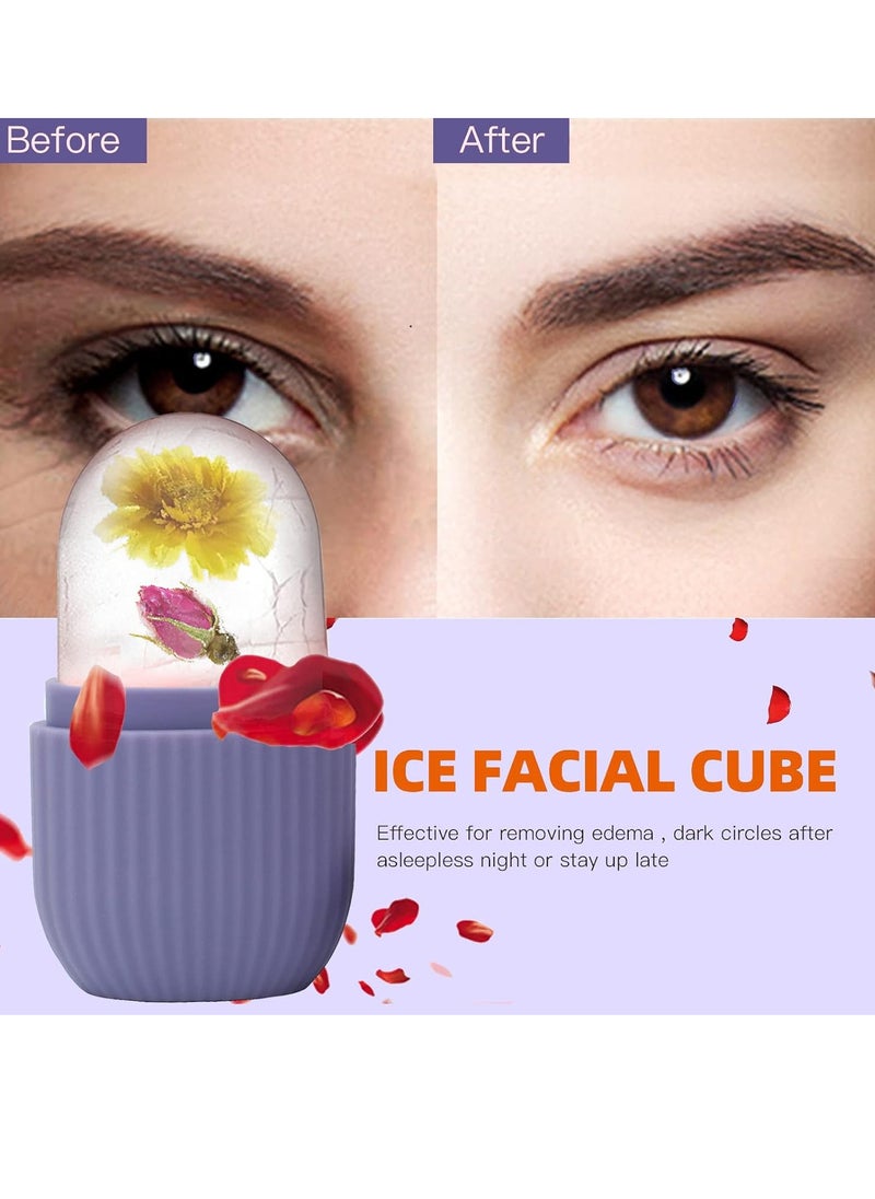 Ice Face Roller Massager, Ice Cube Roller for Face, Eyes and Neck Naturally Conditioning and Skin Care,De-Puff Eye Bags, Reduce Migraine Pain, Reusable Massage Silicone Ice Mold (Purple)