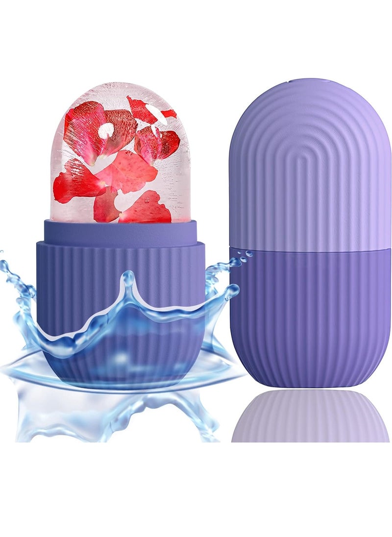 Ice Face Roller Massager, Ice Cube Roller for Face, Eyes and Neck Naturally Conditioning and Skin Care,De-Puff Eye Bags, Reduce Migraine Pain, Reusable Massage Silicone Ice Mold (Purple)