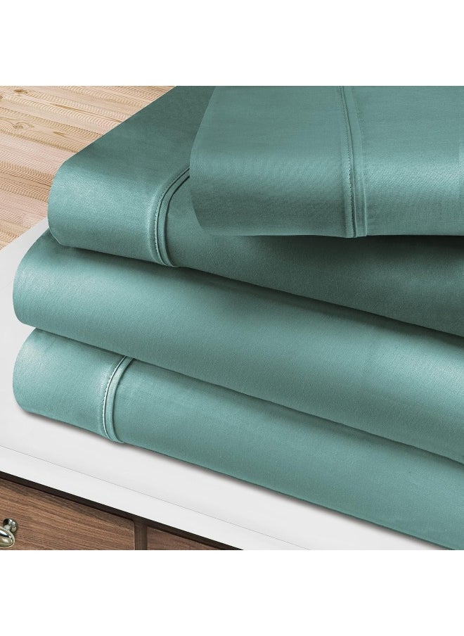 Superior 400 Thread Count Egyptian Cotton Material Sheets, Modern Solid Deep Pocket Soft Bed Sheet Set, Full, Teal