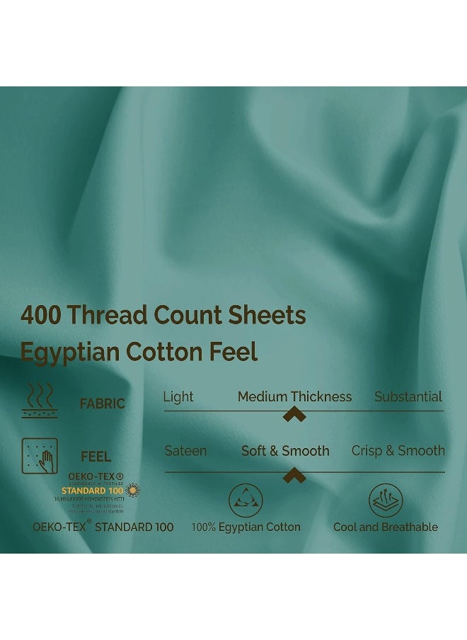 Superior 400 Thread Count Egyptian Cotton Material Sheets, Modern Solid Deep Pocket Soft Bed Sheet Set, Full, Teal