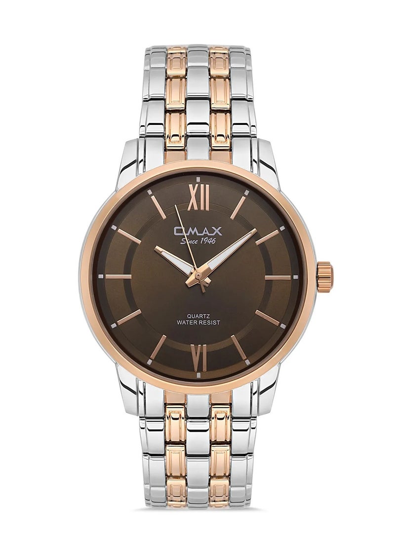 Omax Men's Gold Luxury Wrist Watch, Watches for Men, Stainless Watches, Silver Steel Band, Brown Dial, Waterproof Watch, 1 Year Warranty
