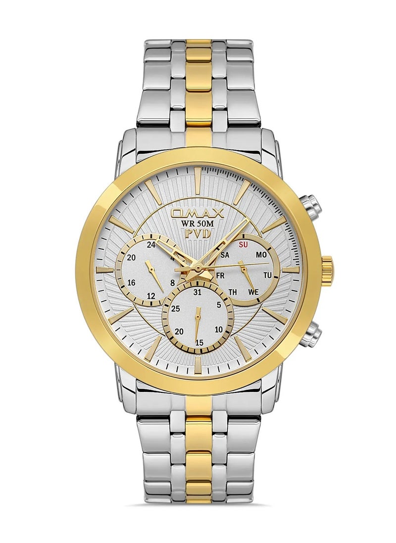 Omax Men's Silver Luxury Wrist Watch, Watches for Men, Stainless Watches, Silver Steel Band, Chronograph Dial, Waterproof Watch, 1 Year Warranty