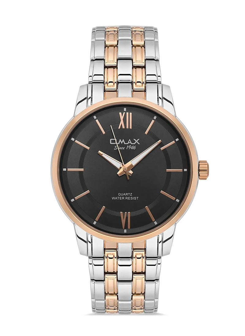 Omax Men's Gold Luxury Wrist Watch, Watches for Men, Stainless Watches, Silver Steel Band, Black Dial, Waterproof Watch, 1 Year Warranty