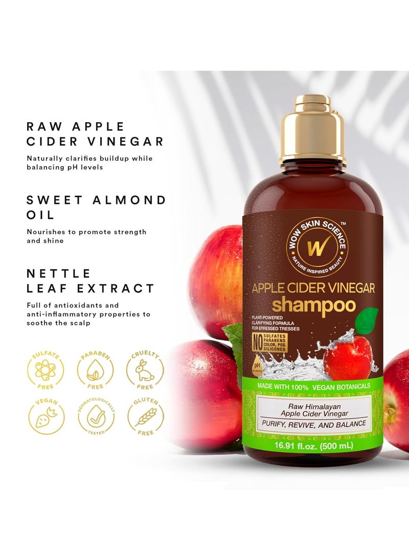 WOW Skin Science Apple Cider Vinegar Shampoo - Hair Growth Shampoo for Thinning Hair, Hair Loss & Dandruff Shampoo - Parabens & Sulfate Free Shampoo - Clarifying Shampoo for Build Up Purifying Shampoo (16.9 Fl Oz (Pack of 1))