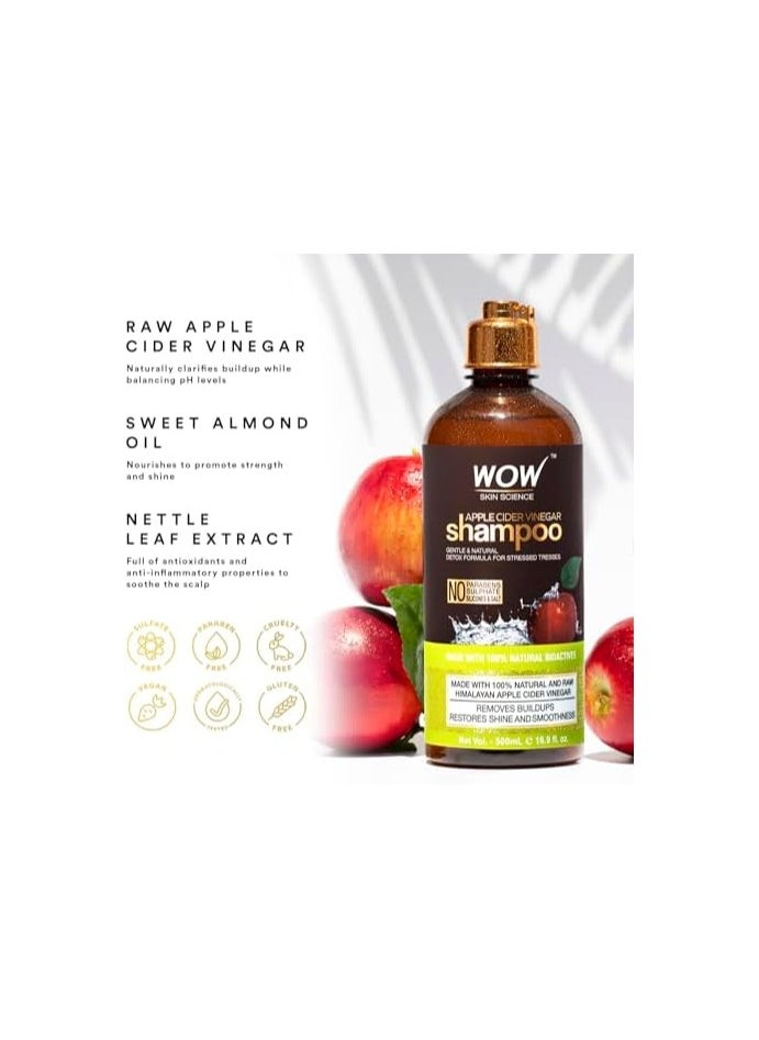WOW Skin Science Apple Cider Vinegar Shampoo - Hair Growth Shampoo for Thinning Hair, Hair Loss & Dandruff Shampoo - Parabens & Sulfate Free Shampoo - Clarifying Shampoo for Build Up Purifying Shampoo (16.9 Fl Oz (Pack of 1))