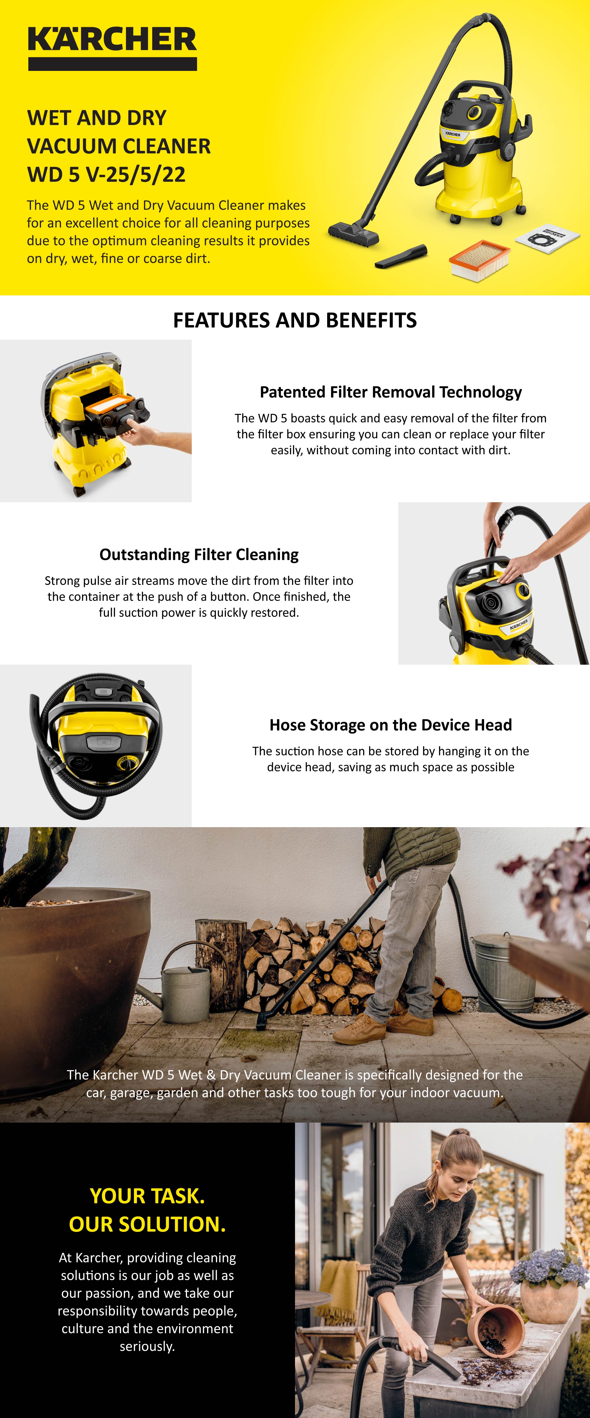 WD 5 V Wet & Dry Multi-Purpose Vacuum Cleaner, 25L, 1100W, Blower Function 25 L 1100 W 16283020.0 Yellow
