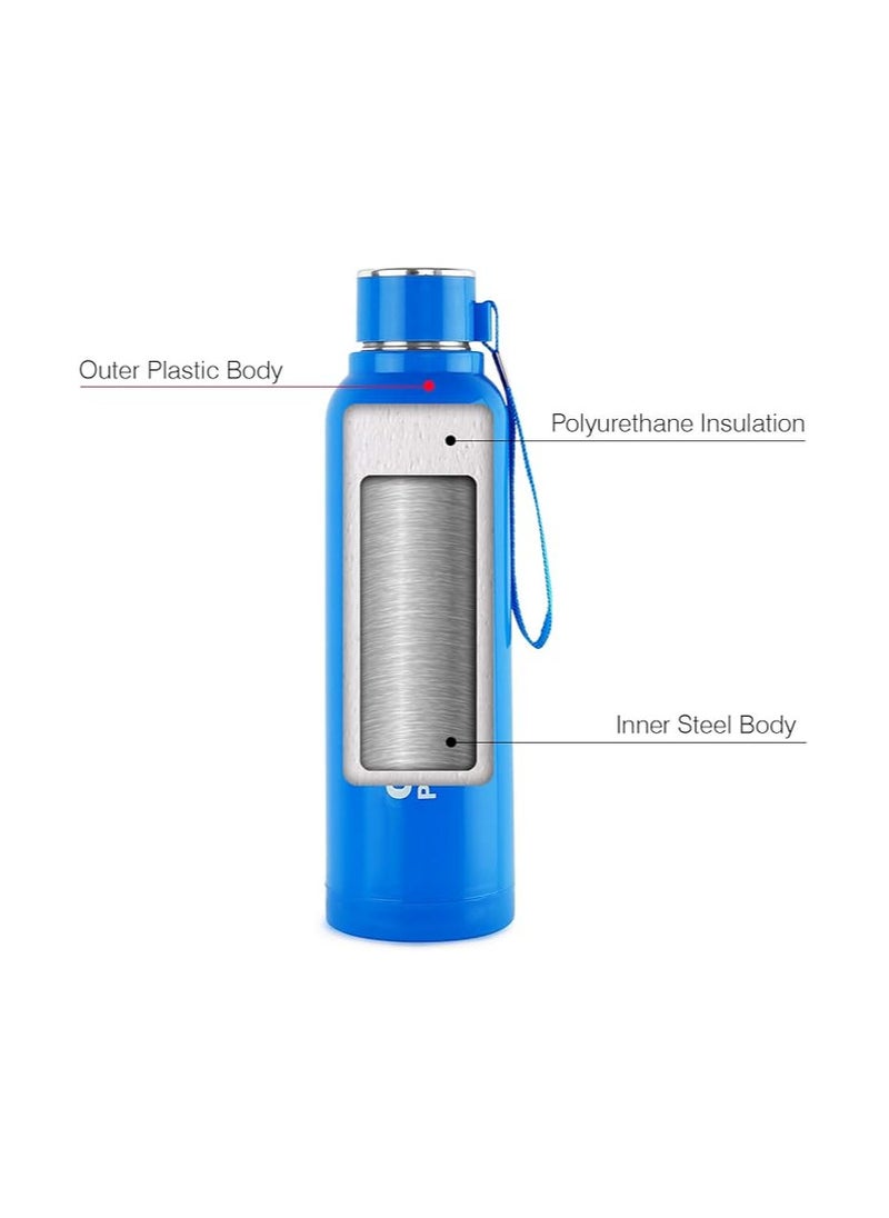 Cello Puro Steel-X Benz Insulated Bottle with Stainless Steel Inner, 900 ml (Blue)