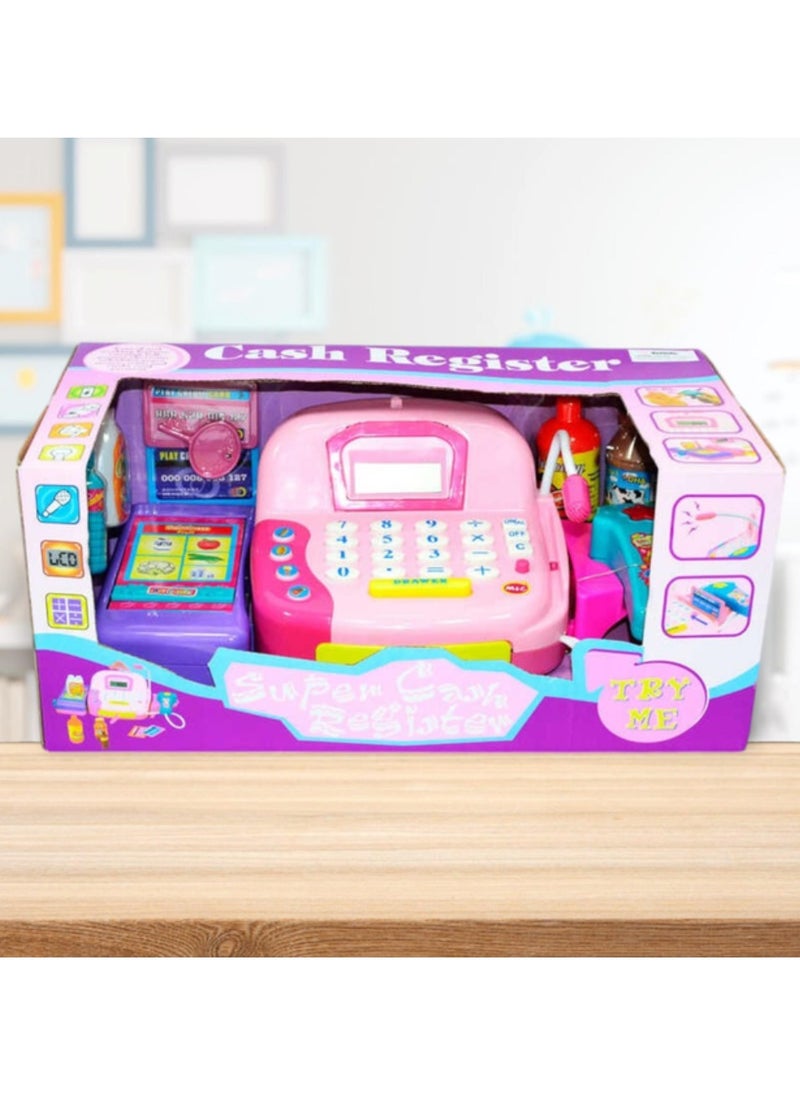Cash Register Playset for Kids with Accessories, Light, Sound & Calculator – Educational Toy with Microphone and Scanner