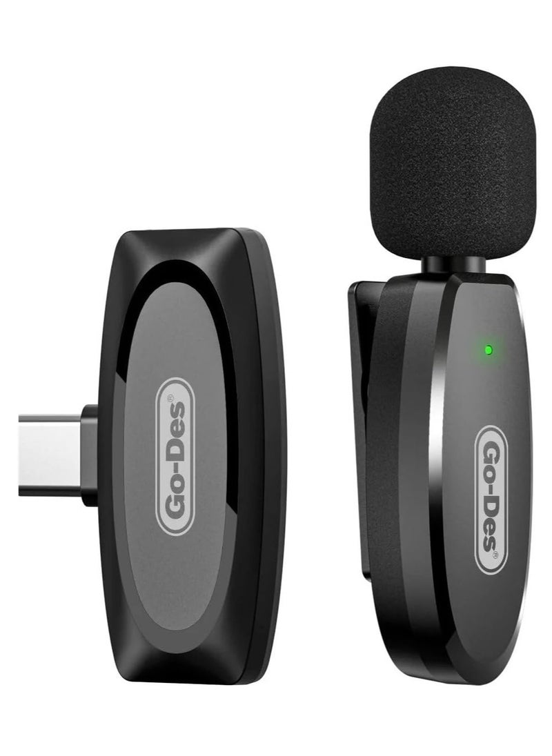 Wireless Digital Microphone Lavalier Professional Microphone with Noice Canceling Type-C and Android Devices For Recording Youtube Tiktok Live Stream (TYPE-C, BLACK)