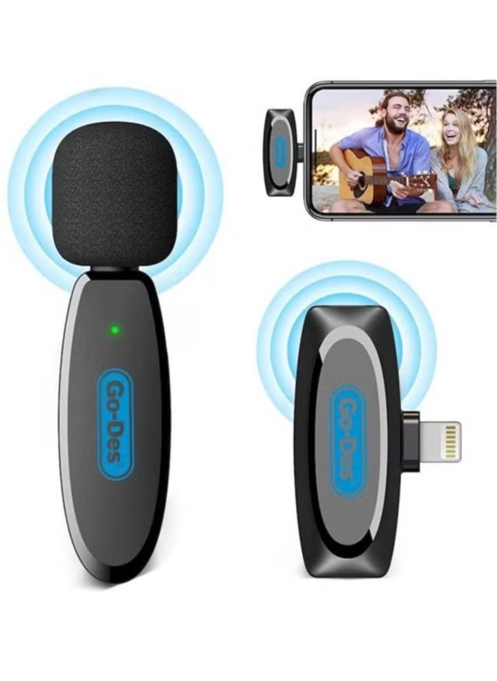 Wireless Digital Microphone Lavalier Professional Microphone with Noice Canceling for iPhone IOS Devices For Recording Youtube Tiktok Live Stream (LIGHTENING, BLACK)