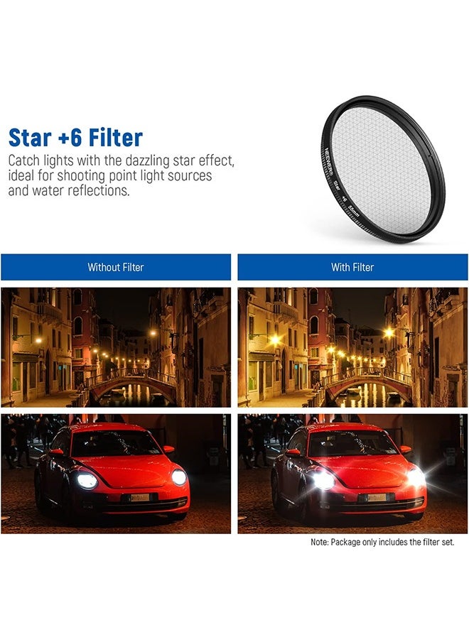 NEEWER 55mm ND/CPL/Effect Filter Set with Mobile Phone Camera Lens Clamp Clip, Polarizing ND32 6 Point Star 4 Graduated Colour Filters Kit Compatible with iPhone 16 15 14 Pro Max Plus 13 12 Samsung