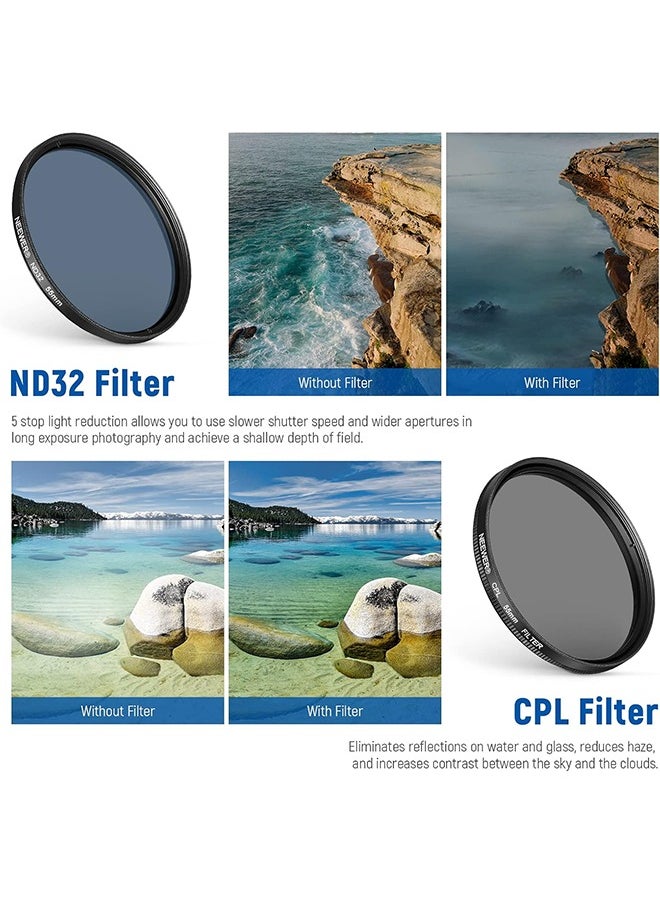 NEEWER 55mm ND/CPL/Effect Filter Set with Mobile Phone Camera Lens Clamp Clip, Polarizing ND32 6 Point Star 4 Graduated Colour Filters Kit Compatible with iPhone 16 15 14 Pro Max Plus 13 12 Samsung
