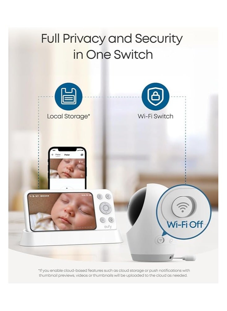 eufy Baby Monitor E21 with 4K Camera, Hybrid Wi-Fi and No Wi-Fi Connection, App and Monitor Control, Ultra-Clear Night View, Pan-Tilt, 8× Zoom, Portable Camera with Built-In Battery, ANR, Smart Alerts