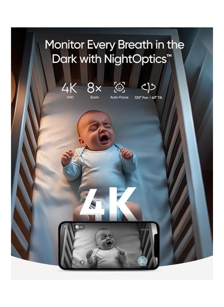 eufy Baby Monitor E21 with 4K Camera, Hybrid Wi-Fi and No Wi-Fi Connection, App and Monitor Control, Ultra-Clear Night View, Pan-Tilt, 8× Zoom, Portable Camera with Built-In Battery, ANR, Smart Alerts