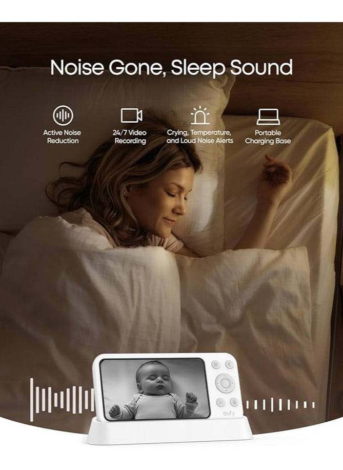 eufy Baby Monitor E21 with 4K Camera, Hybrid Wi-Fi and No Wi-Fi Connection, App and Monitor Control, Ultra-Clear Night View, Pan-Tilt, 8× Zoom, Portable Camera with Built-In Battery, ANR, Smart Alerts