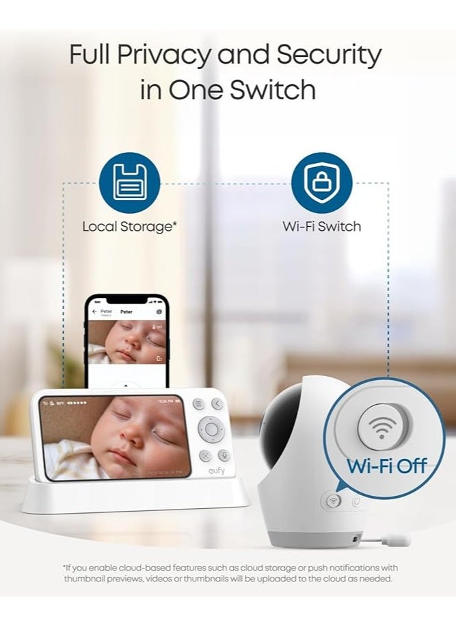 eufy Baby Monitor E21 with 4K Camera, Hybrid Wi-Fi and No Wi-Fi Connection, App and Monitor Control, Ultra-Clear Night View, Pan-Tilt, 8× Zoom, Portable Camera with Built-In Battery, ANR, Smart Alerts