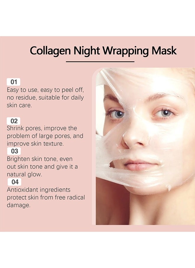 Collagen Night Wrapping Mask - Collagen Overnight Wrapping Peel Off Facial Mask Pack - Elasticity & Hydration Care, Reduces Sagging & Dullness - Hydrolyzed Collagen For Glowing Skin - Korean Skin Care