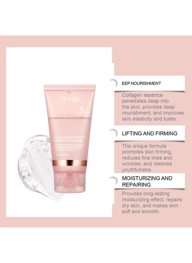 Collagen Night Wrapping Mask - Collagen Overnight Wrapping Peel Off Facial Mask Pack - Elasticity & Hydration Care, Reduces Sagging & Dullness - Hydrolyzed Collagen For Glowing Skin - Korean Skin Care