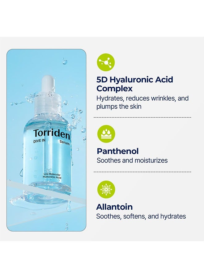DIVE-IN Low Molecule Hyaluronic Acid Serum，Fragrance-Free Face Serum for Dry, Dehydrated, Oily Skin, Vegan and Cruelty-Free, Clean Skin Care-50ml