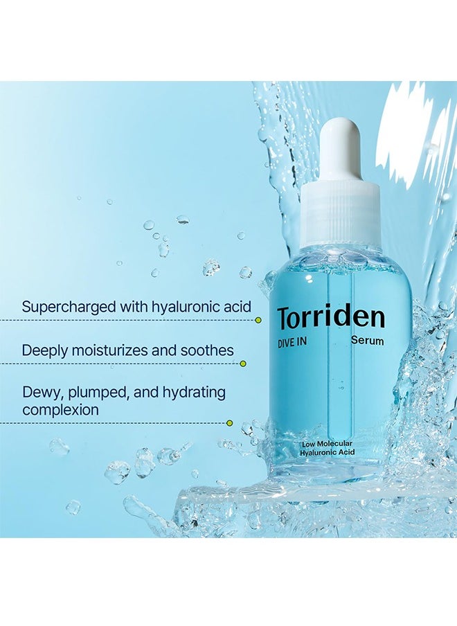 DIVE-IN Low Molecule Hyaluronic Acid Serum，Fragrance-Free Face Serum for Dry, Dehydrated, Oily Skin, Vegan and Cruelty-Free, Clean Skin Care-50ml