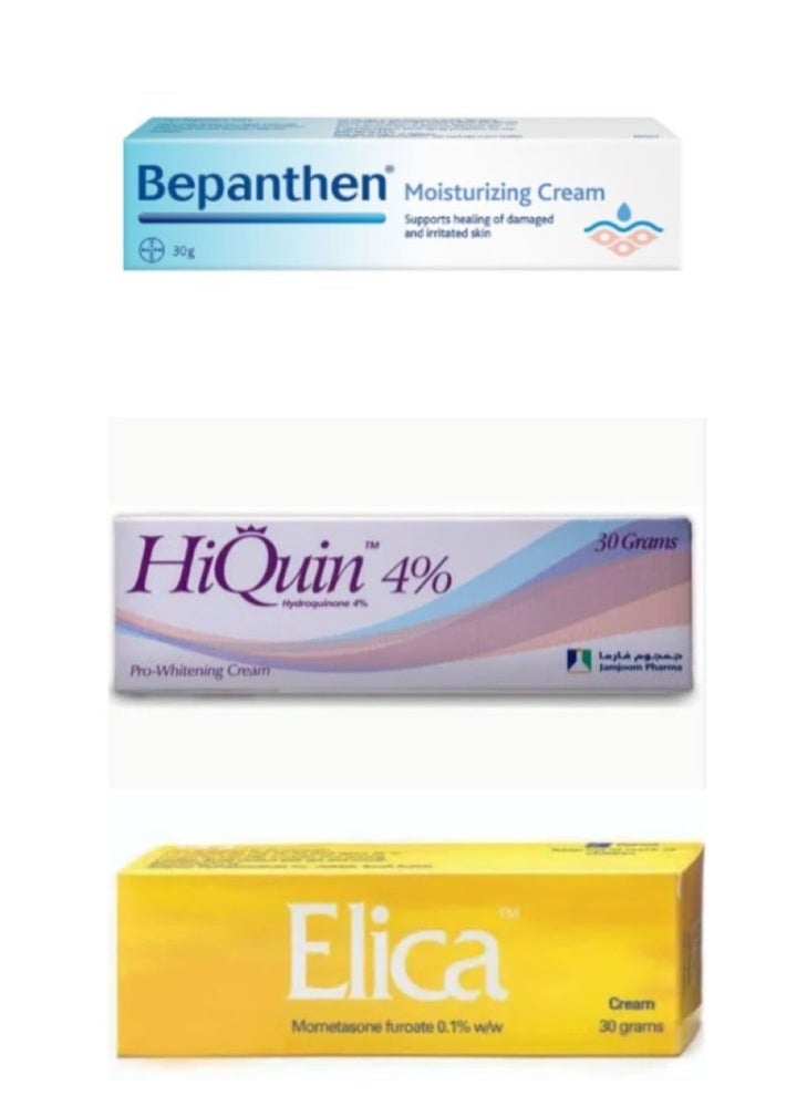 Bepanthen 30g + Elica 30g + HiQuin 4% Skin Lightening Cream Offer pack