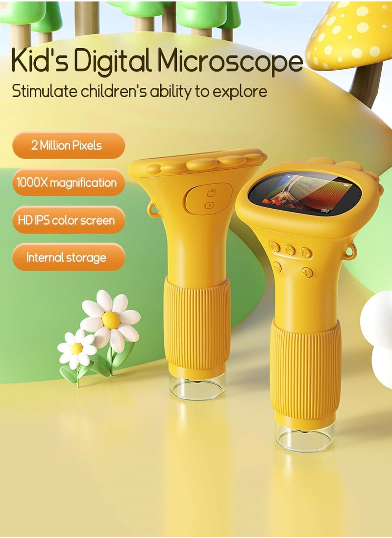 Kids Microscope Pocket Microscope - 1000X Portable Microscope for Kids | Photo and Video Mini Microscope | 2'' Digital Little Scientist Microscope for Kids Over 3 Years Old