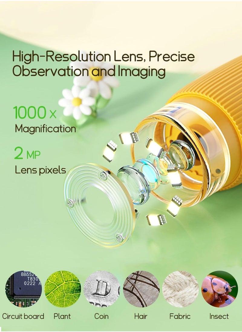 Kids Microscope Pocket Microscope - 1000X Portable Microscope for Kids | Photo and Video Mini Microscope | 2'' Digital Little Scientist Microscope for Kids Over 3 Years Old