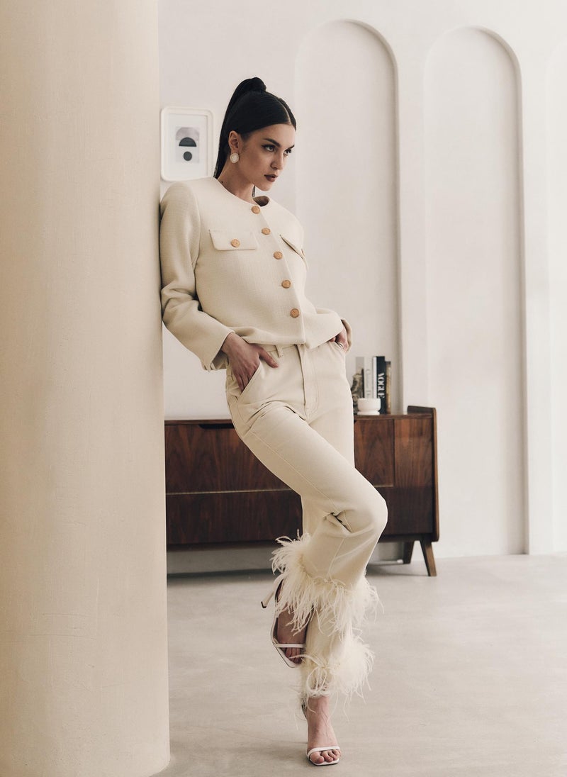 Straight jacket from textured fabric