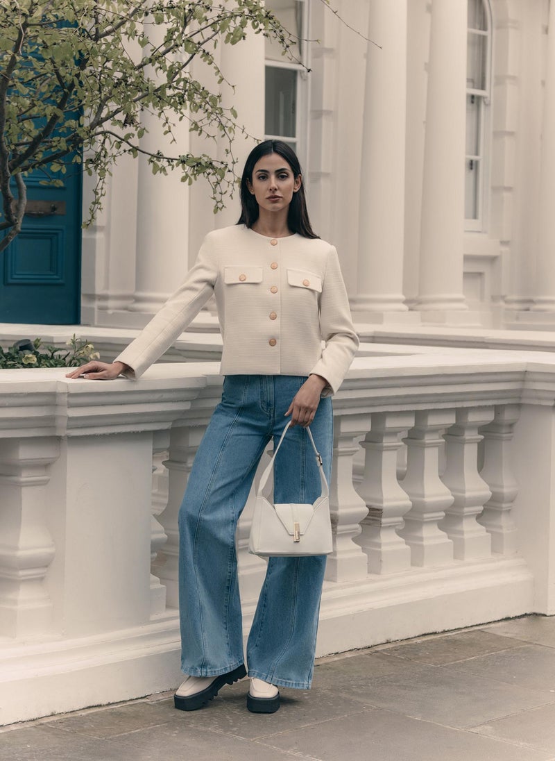 Straight jacket from textured fabric