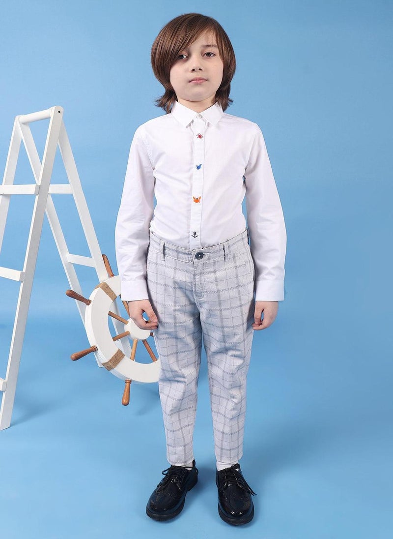 One Friday Kids Boys 100% Cotton grey check trouser with side pockets