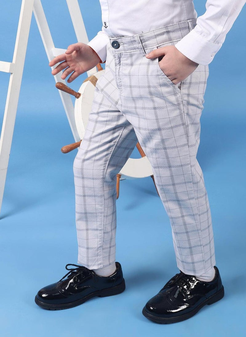 One Friday Kids Boys 100% Cotton grey check trouser with side pockets