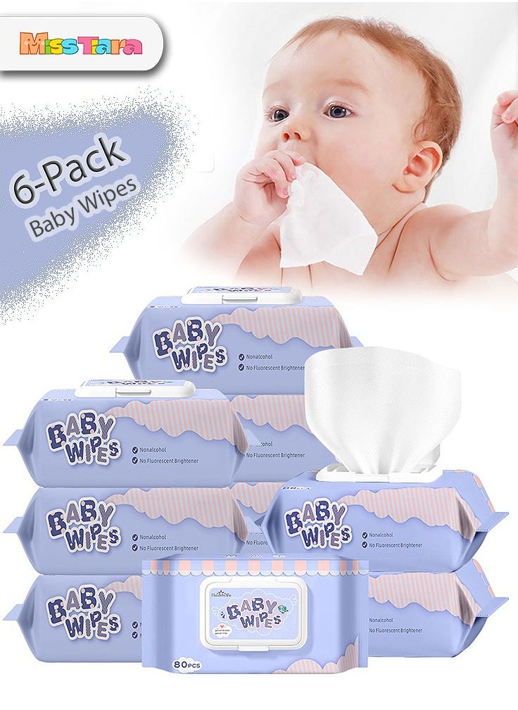 Baby Wipes, 99.9% Purified Water and Aloe Vera Extract, 480 Wet Wipes, 6 Packs, 100% Biodegradable, Hypoallergenic, Sensitive Protect Water Wipe