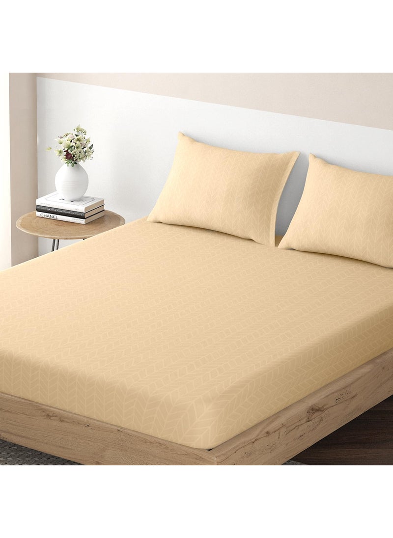 HOKIPO Brushed Microfiber 135 GSM Elastic Fitted Bedsheets King Size, 78x72 inches with 2 Pillow Cover, Herringbone Light Peach (IN-630-D16)