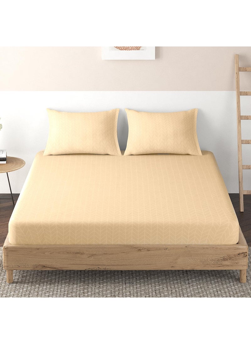 HOKIPO Brushed Microfiber 135 GSM Elastic Fitted Bedsheets King Size, 78x72 inches with 2 Pillow Cover, Herringbone Light Peach (IN-630-D16)