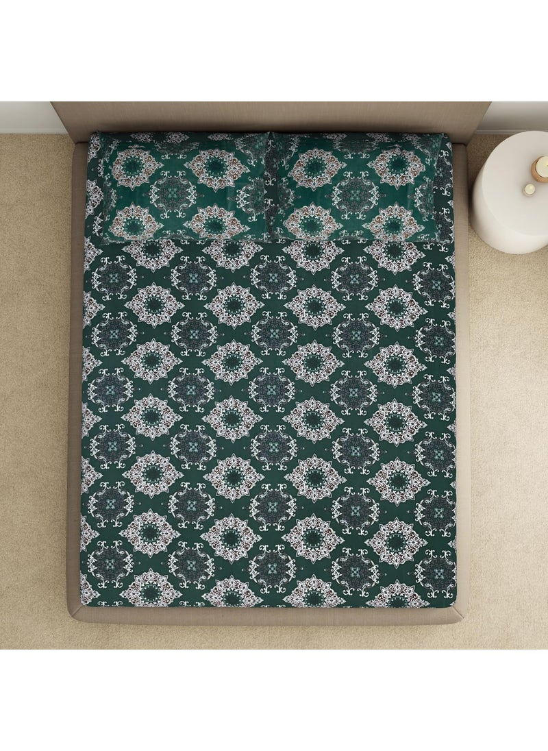 Welspun Double Bedsheet with 2 Pillow Covers 220 X240 Cms / 43 X68 Cms | Dazzle Softtouch and Wrinklefree Sateen Microfiber Bed Sheets with Ornate Print (Dark Teal)